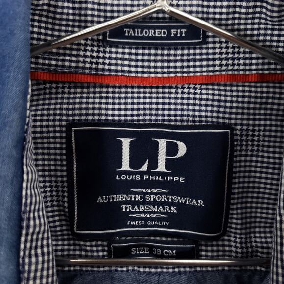 Louis Phillipe Tailored Fit Shirt Mens Medium Blue Long Sleeve Preppy Button Up - Picture 13 of 16